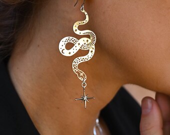 Silver Snake Earrings - Boho Dangle Earrings - Unique Statement Earrings - Boho Jewelry-Quirky Earrings-Bohemian Earrings-Aesthetic Earrings