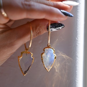 Opalite Arrowhead Earrings - Small Gold Hoop Earrings - Handmade Boho Earrings-Fun Earrings-Wedding Earrings-Unique Earrings-Gift For Sister