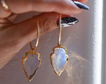 Opalite Arrowhead Earrings - Small Gold Hoop Earrings - Handmade Boho Earrings-Fun Earrings-Wedding Earrings-Unique Earrings-Gift For Sister