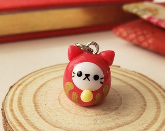 Cat Daruma Keychain - Clay Charm