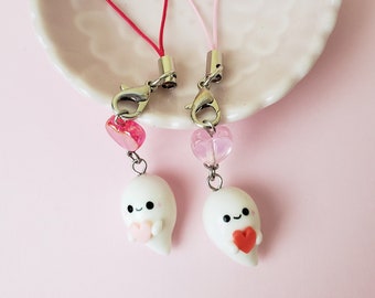 Valentines Ghost Zipper Charm or Phone Strap