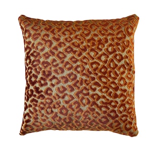 CLEO: Handmade  – Textured Velvet Leopard Throw Pillow – Rust Designer Cushion Cover-Single-Sided Accent Pillow