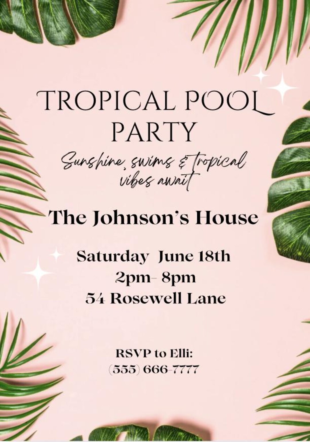 Tropical Pool Party Invitation Template | Editable Canva Summer Party ...