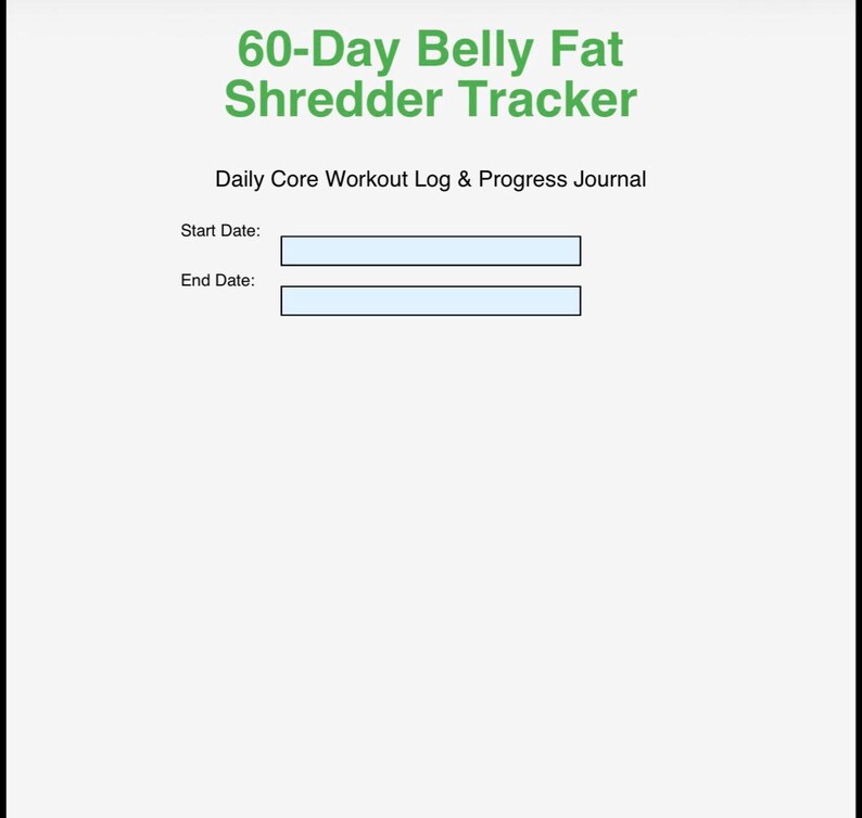 60-day Belly Fat Shredder Tracker Fillable PDF | Daily Core Workout Log ...
