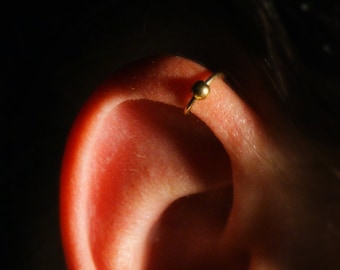 Handmade Fake Cartilage Piercing: Gold Clip on Earring with bead, No Piercing Required