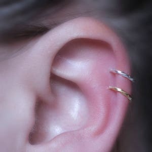 Fake Earring Set Helix/Cartilage Ear Cuff 18 gauge TWISTED Faux, 2 hoop earrings, simple, doubles NO piercing required