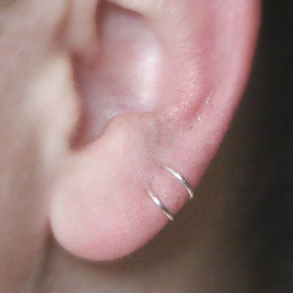 NEW! Mini Huggers, Ear Cuff (Silver) 20 gauge fake piercings hoop earrings, small, simple, minimalist, fake earring,  NO piercing