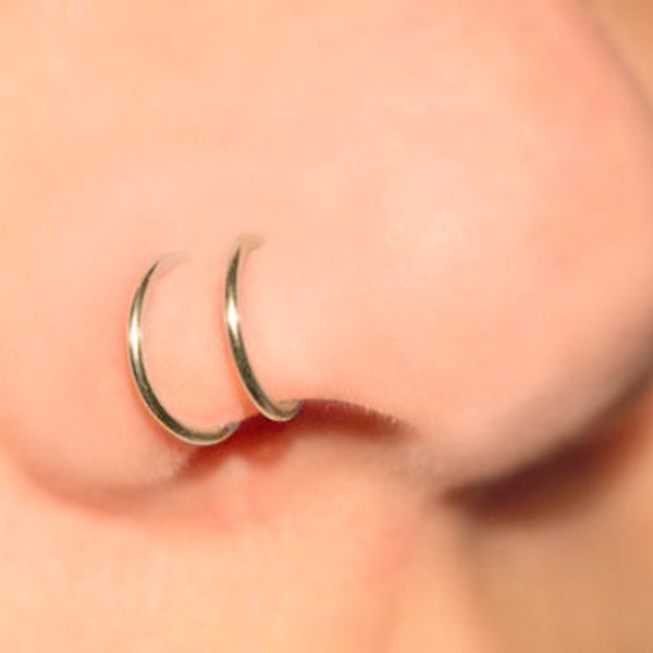 Fake Nose Ring, Double Nose Ring, NO PIERCING REQUIRED Silver, 20 gauge, Nose Cuff, Faux, Body Jewellery, boho, unique, piercing, teen, gift