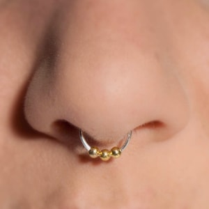 Fake Septum Ring, Reverse 3 Ball Septum Cuff - gold / silver (fake nose ring) Fake Septum, Fake Piercing, Fake Nose Ring, Ornate Septum Ring