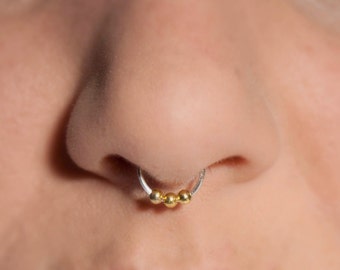 Fake Septum Ring, Reverse 3 Ball Septum Cuff - gold / silver (fake nose ring) Fake Septum, Fake Piercing, Fake Nose Ring, Ornate Septum Ring