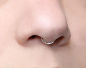 Handmade Snug Fit, Peekaboo Septum Cuff:  SILVER, Thin Hoop (20 gauge) Fake Piercing