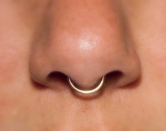 14k, Fake Septum Ring, 18 gauge, 14k Gold NO PIERCING REQUIRED fake septum piercing, faux septum, fake nose ring, simple, plain