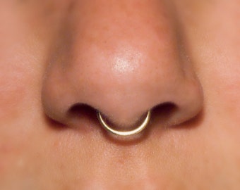 14k, Fake Septum Ring, 18 gauge, 14k Gold NO PIERCING REQUIRED fake septum piercing, faux septum, fake nose ring, simple, plain