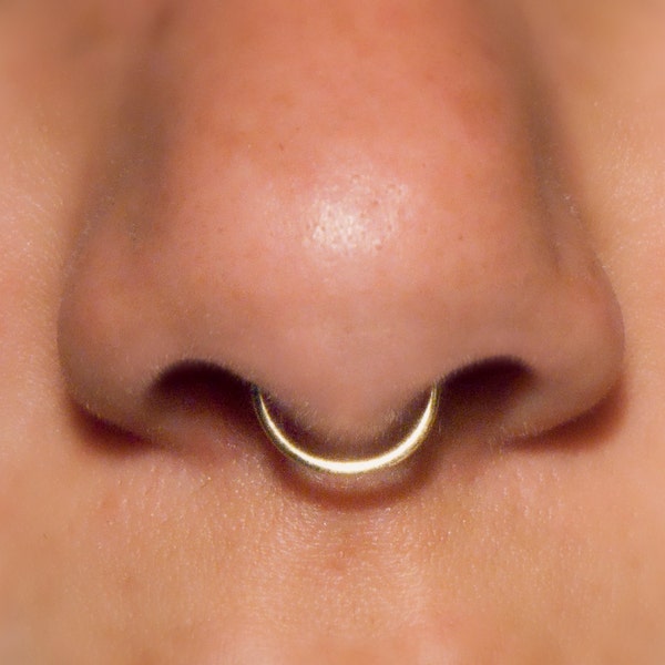 14k, Fake Septum Ring, 18 gauge, 14k Gold NO PIERCING REQUIRED fake septum piercing, faux septum, fake nose ring, simple, plain