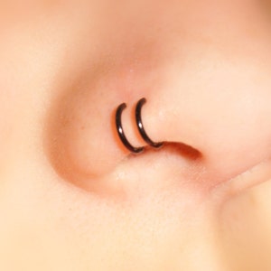 Fake Nose Ring, Double Nose Cuff, NO PIERCING REQUIRED! Black, 20 gauge - faux nose ring, body jewellery, (fake nose ring), cheater jewelry