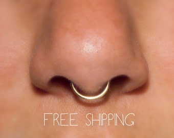 14k Fake Septum Ring, 18 gauge **NO Piercing**  fake septum piercing, faux septum, fake nose ring, simple, plain