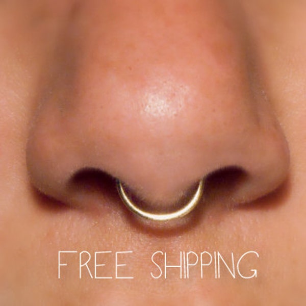 14k Fake Septum Ring, 18 gauge **NO Piercing**  fake septum piercing, faux septum, fake nose ring, simple, plain
