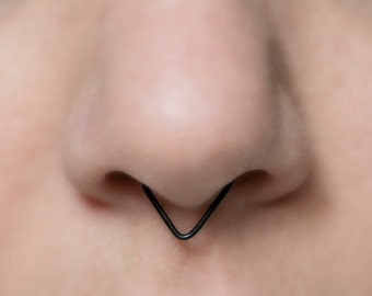 Fake Septum Ring, Triangle, Black, Septum Cuff, 20 gauge, No Piercing Required, Delta, faux piercing, fake nose ring, goth, scene, piercings