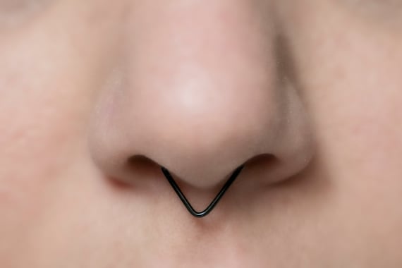 Fake Septum Ring Triangle Black Septum Cuff 20 Gauge No