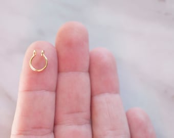 NEW! Mini Septum Cuff, 14K GOLD, tiny, small hoop, 20 gauge, fake nose ring, No Piercing Required, plain, simple septum cuff, minimalist