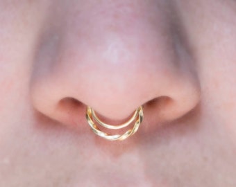 Septum Set, Fake Septum Ring - Gold, fake nose ring, 18 gauge & 20 gauge, double septum ring, twisted, plain, piercing, gift, body jewellery