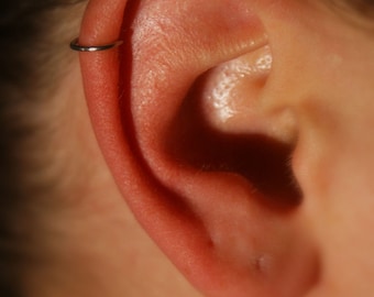 Sterling Silver Ear Cuff: Fake Cartilage Piercing Hoop, 20 Gauge Clip-on Earring