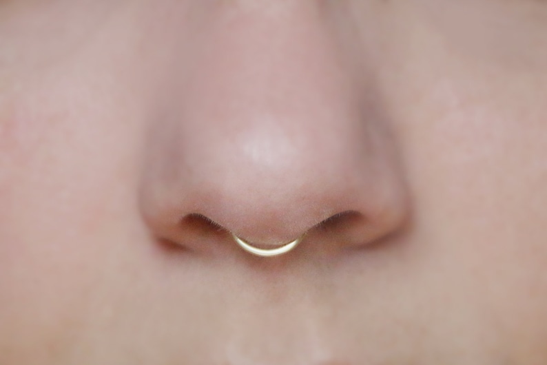 Silver Rose Gold fake nose ring tiny Gold minimalist NEW plain simple septum cuff Thick Peekaboo Fake Septum Ring SMALL HOOP 18 gauge