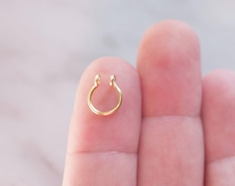 Handmade 14K Mini Septum Cuff: Tiny Hoop (20 gauge) Dainty Fake Nose Ring