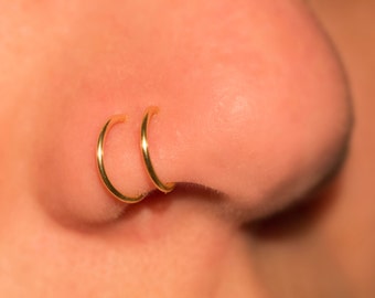 14k Fake Nose Ring, 14k gold filled, Double Nose Cuff, NO PIERCING, 20 gauge, faux piercing, cuff, body jewellery, simple, plain nose ring