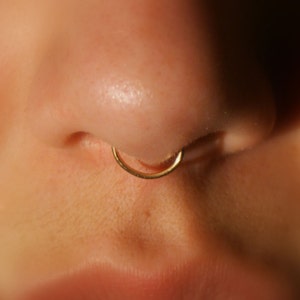 14K Gold Fake Septum Ring NO PIERCING Thin Septum Cuff, Fake Nose Ring, Simple, Plain Comfortable Slip on Septum Ring, Handmade