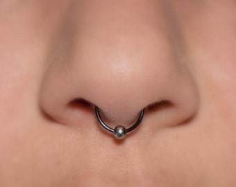 Fake Septum Ring, Black Septum Nose Cuff with silver ball (fake nose ring) no piercing, 20 gauge