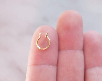 Gold-Plated Mini Fake Septum Cuff: Dainty 7mm Hoop Nose Ring (20 Gauge)