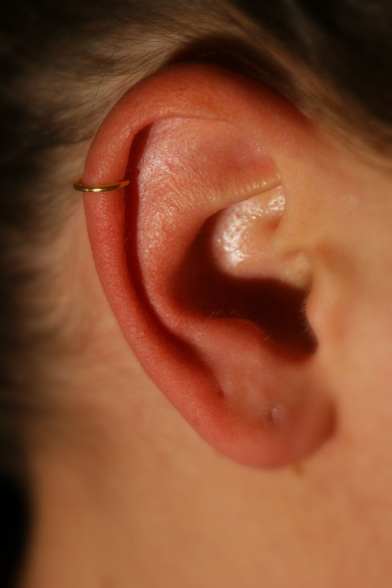 Fake Earring Helix / Cartilage Ear Cuff gold NO PIERCING REQUIRED, 20 gauge, Faux Piercing, Body Jewellery, hoop earrings, plain, simple image 1