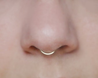 Handmade Peekaboo Septum Cuff: Snug Fit, 925 Sterling Silver, (18 gauge) Small Hoop
