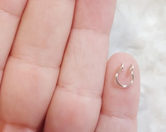 Handmade Silver Septum Cuff: Tiny Hoop, Snug Fit, Fake Piercing Jewelry