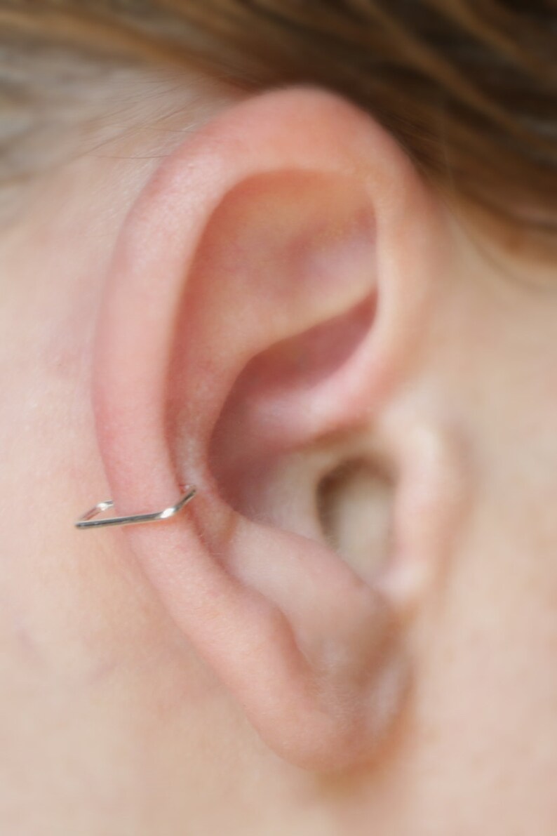 Straight Edge Fake Earring silver Fake Cartilage Piercing Etsy