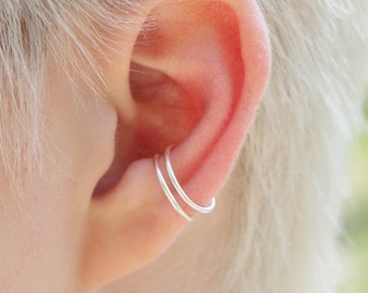 Stackable Fake Piercings, 925 Sterling Silver Conch Ear Cuffs, Clip-on Earrings