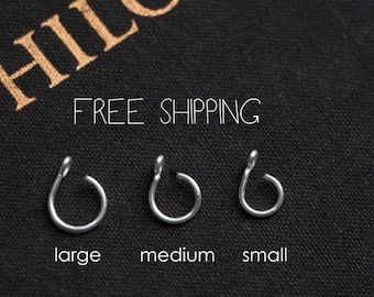 Fake Nose Ring - ALL SIZES - FREE Shipping No Piercing Body Jewelry, 20 gauge, Gold, Silver, Rose Gold, Faux, Small, plain, simple nose cuff