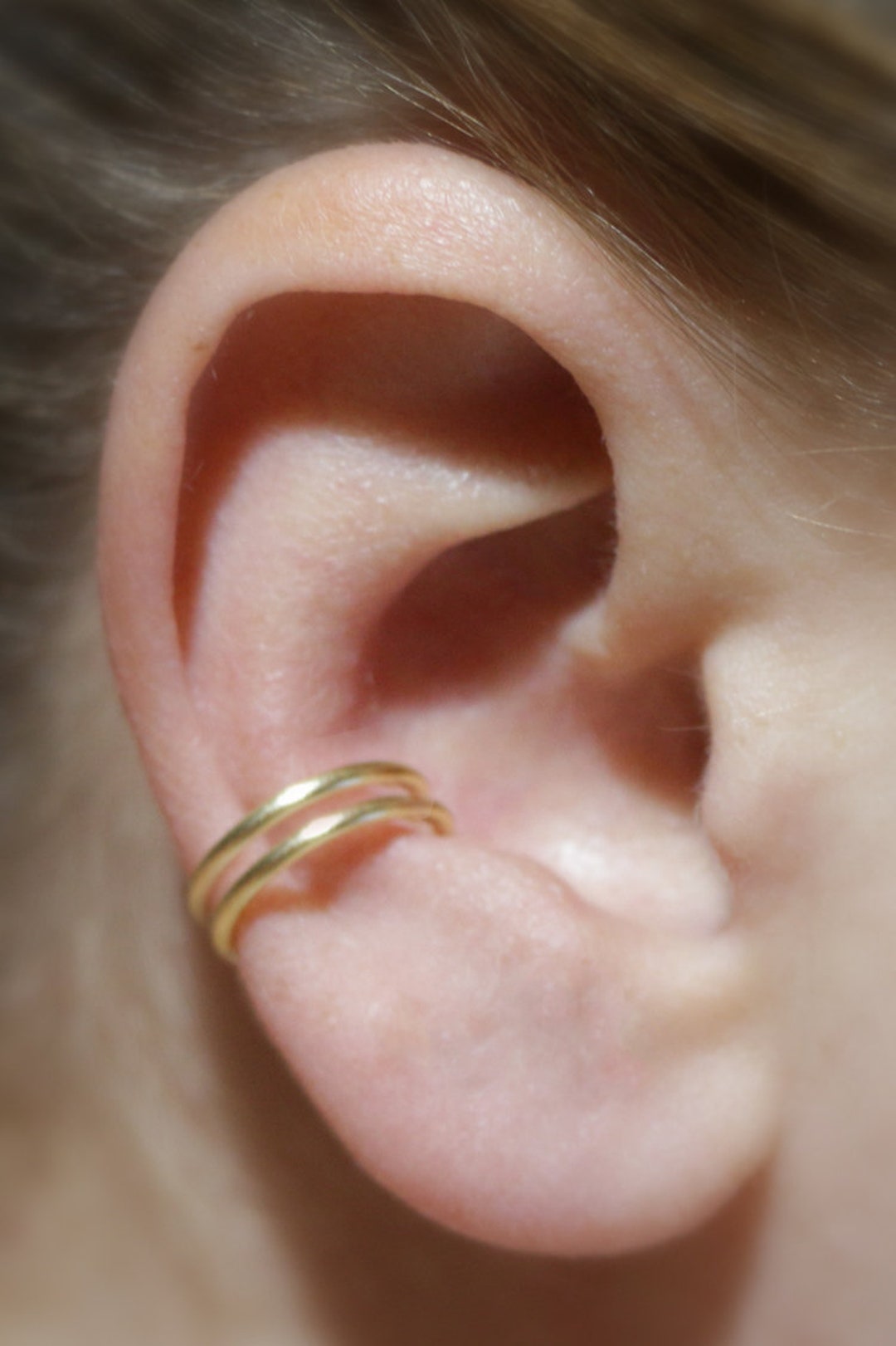 NO PIERCING Extra Thick, Double Conch Hoops gold 16 Gauge, Ear Cuffs