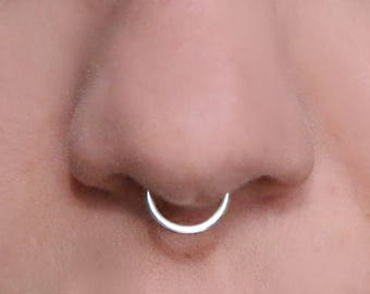 NEW! 16 Gauge Fake Septum Ring, Nose Cuff (silver) No Piercing Required, EXTRA Thick, faux, fake nose ring, plain, bullring, septum cuff