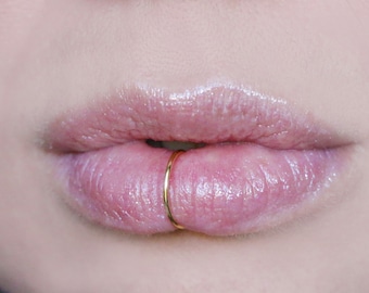 14k Gold Filled Lip Cuff: Thin Ring (20 Gauge), Snug Fit Fake Piercing