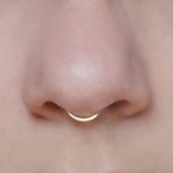 NEW! 14k Gold Thick Peekaboo Fake Septum Ring SMALL HOOP 18 gauge, fake nose ring tiny, plain, simple septum cuff, minimalist