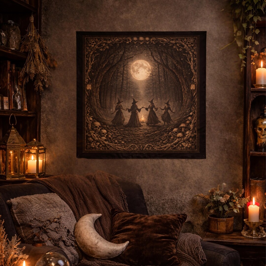 Wall Ritual Witches Moon Ritual Altar Cloth, Dancing Witches Artwork, Pagan Altar ...