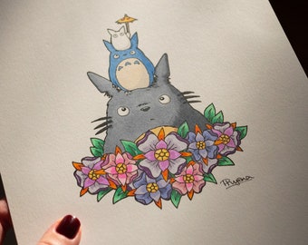 My Neighbor Totoro Flower Art Original Drawing