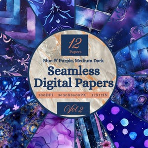 Blue & Purple Seamless Square Printable Paper, Medium Dark Fabric Textures, Volume 2 (Digital Download)