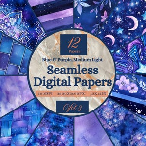 Blue & Purple Seamless Square Printable Paper, Medium Light Fabric Textures, Volume 3 (Digital Download)