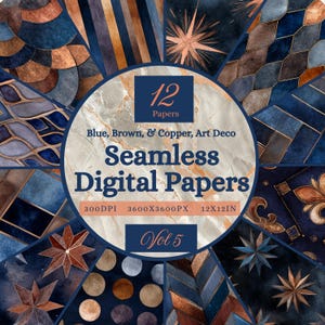 Art Deco Seamless Digital Papers, Bronze Gold Geometric Patterns, Vol 5 (Digital Download)