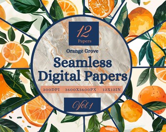 Orange Grove Seamless Printable Paper, Square Origami Backgrounds (Digital Download)