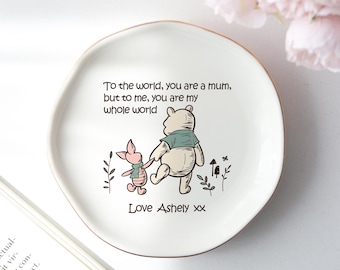 Winnie the Pooh Jewelry Dish, “To the World You Are a Mum” Gift for Mom, Mother’s Day, Birthday, Bridal Shower, Custom Ceramic Ring Holder