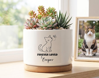 Personalized Pet Memorial Planter, Custom Cat Succulent Pot, Ceramic Flower Pot, Forever Loved Pet Loss Gift, Sympathy Gift for Cat Lover